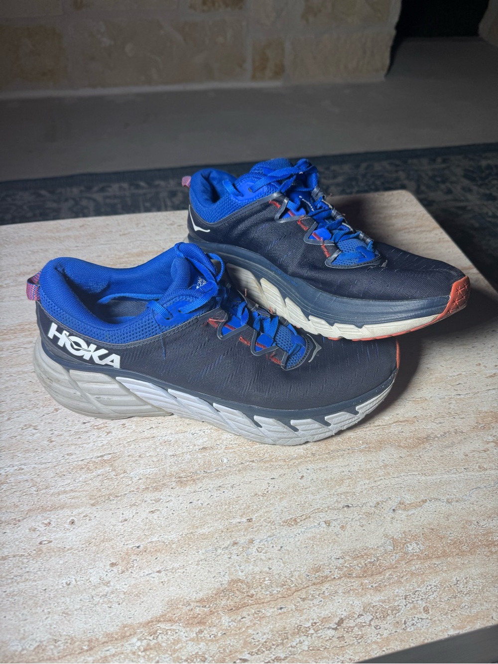 Hoka One One Gaviota 3 Black and Blue Men's Running Shoes with Coral Accents